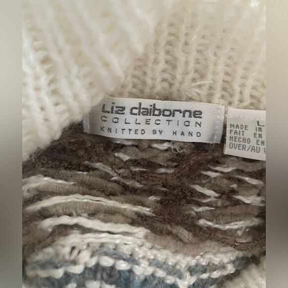 Rare Vintage Liz Claiborne Hand Knit Wool Blend Turtleneck Neutral Sweater SZ L - Picture 4 of 7